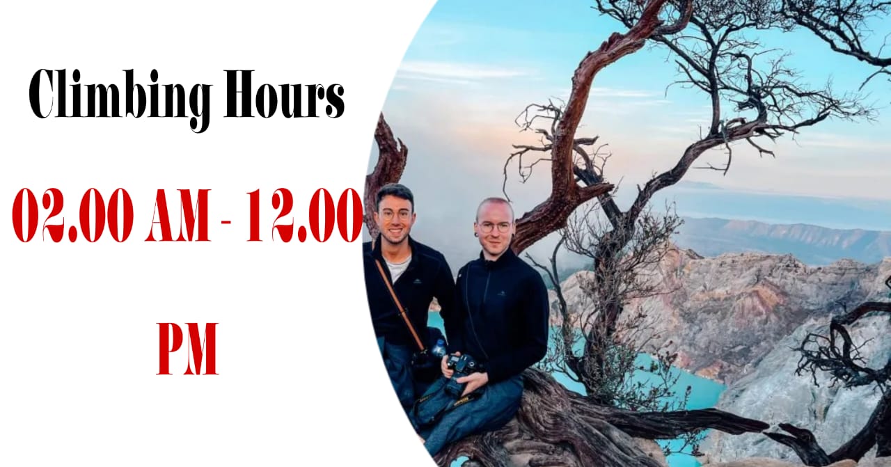 Climbing hours for Mount Ijen after reopening. According to the Standard Operating Procedures, Ijen Crater is open from 2:00 AM until 12:00 PM, and visitors must stay above 500 meters from the crater.