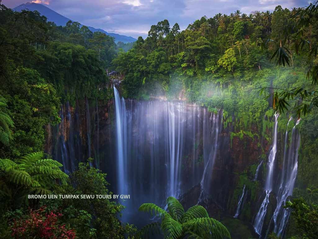 Panoramic view from the Tumpak Sewu Waterfall Viewpoint in East Java.