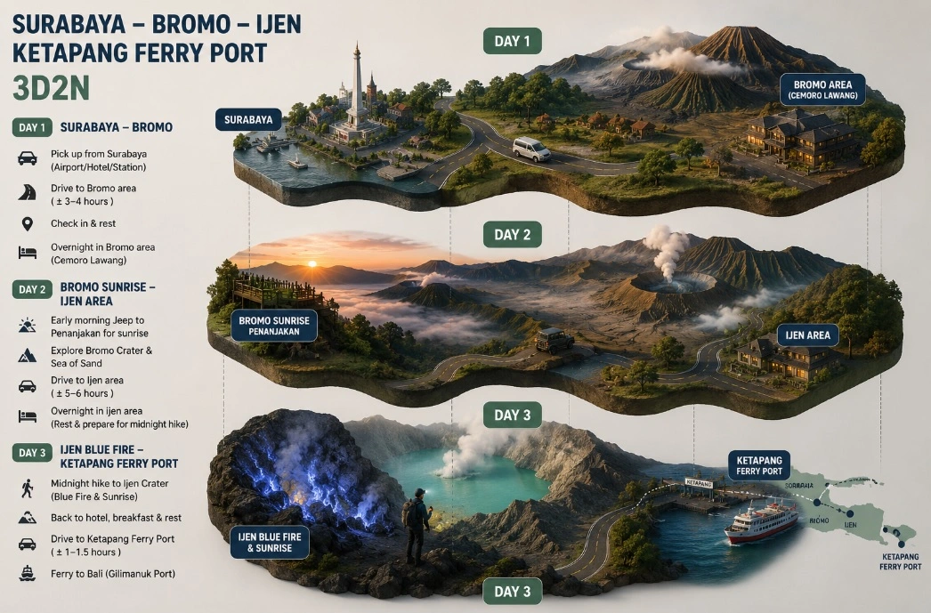 Bromo Ijen Tour Map from Surabaya